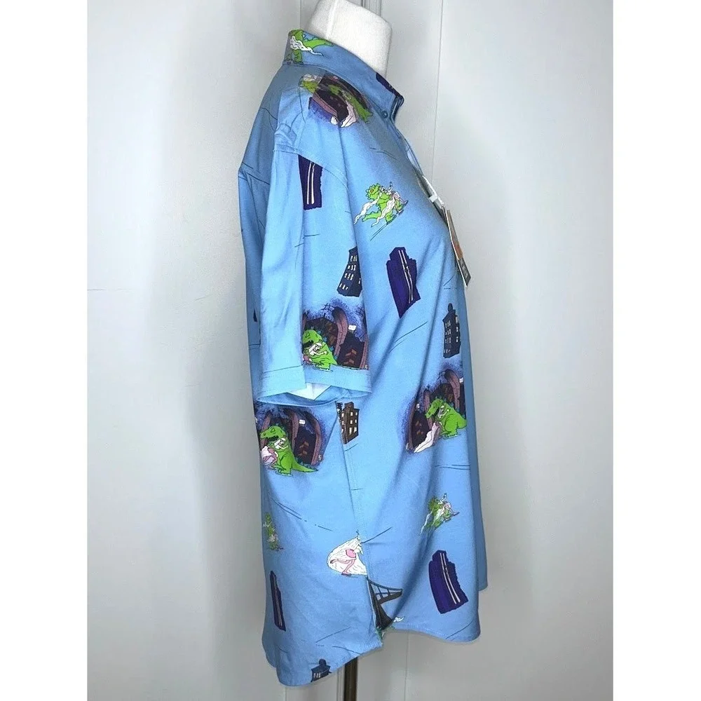 RSVLTS Rugrats Reptar On Ice Short Sleeve Button Down Shirt Mens Large New wTags